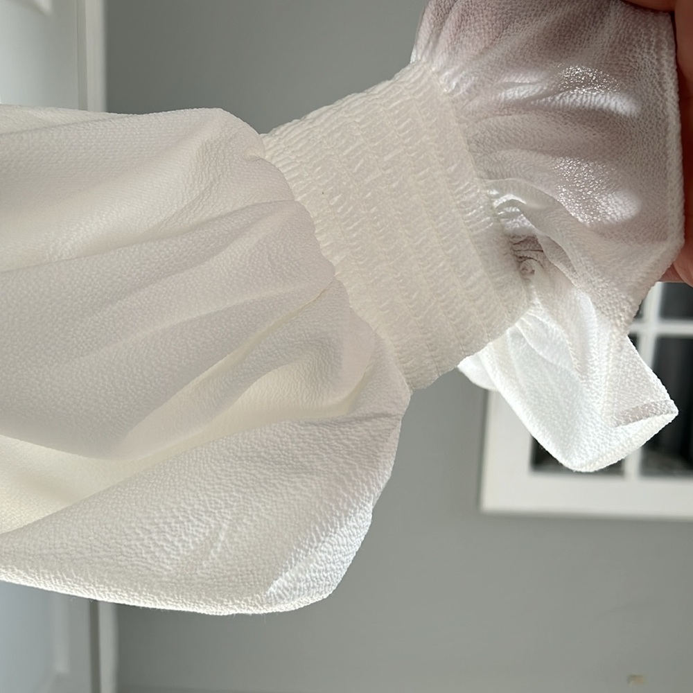 CeCe White Blouse with Black Collar and Tie - Picture 3 of 4